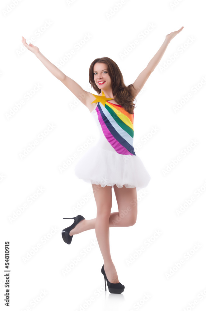 Model wearing fashionable clothing on white Model wearing fashionable clothing on white