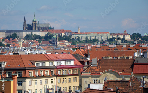 View of Prague Castle over the roofs of city buildings