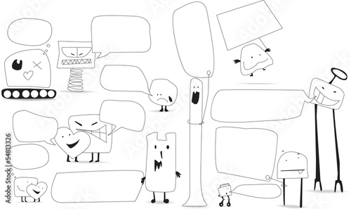speech bubbles with kawaii style cartoon monsters