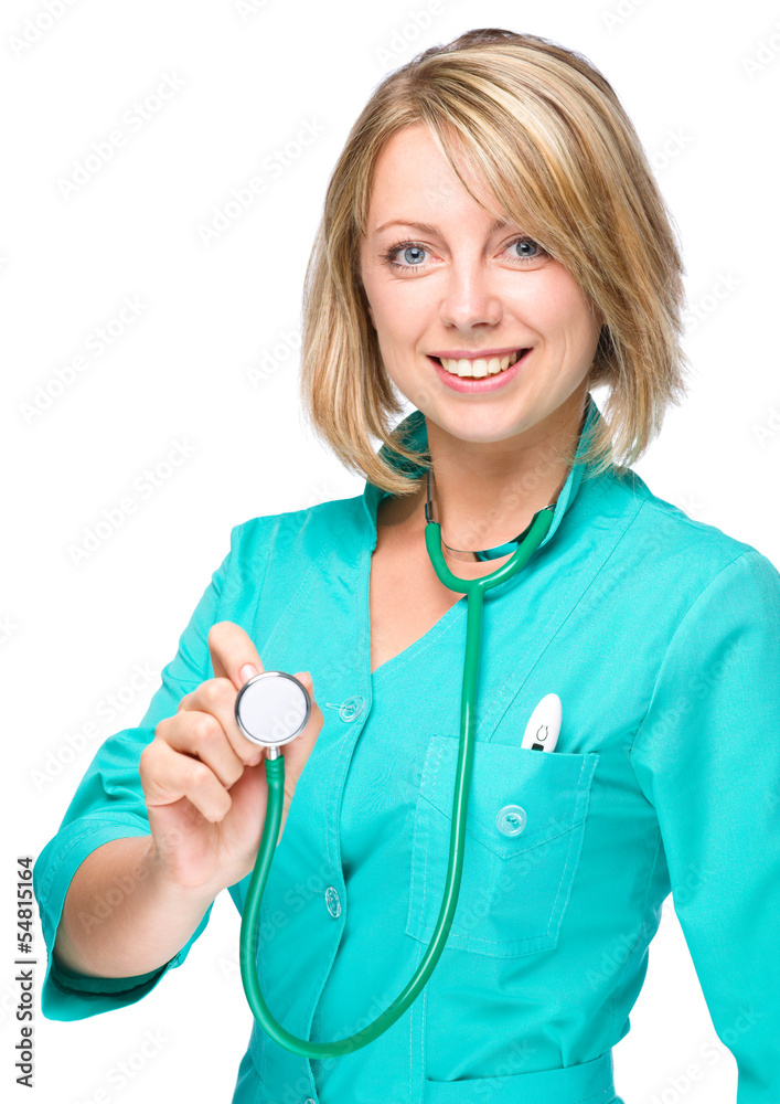Portrait of a woman wearing doctor uniform Portrait of a woman wearing doctor uniform