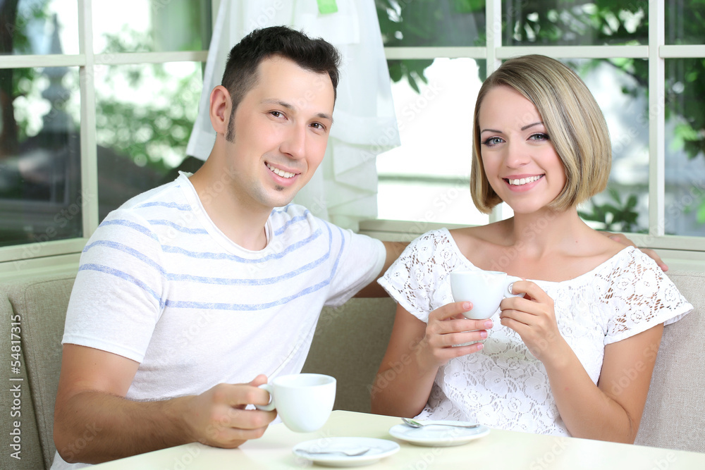 Beautiful couple having romantic dinner at restaurant Beautiful couple having romantic dinner at restaurant