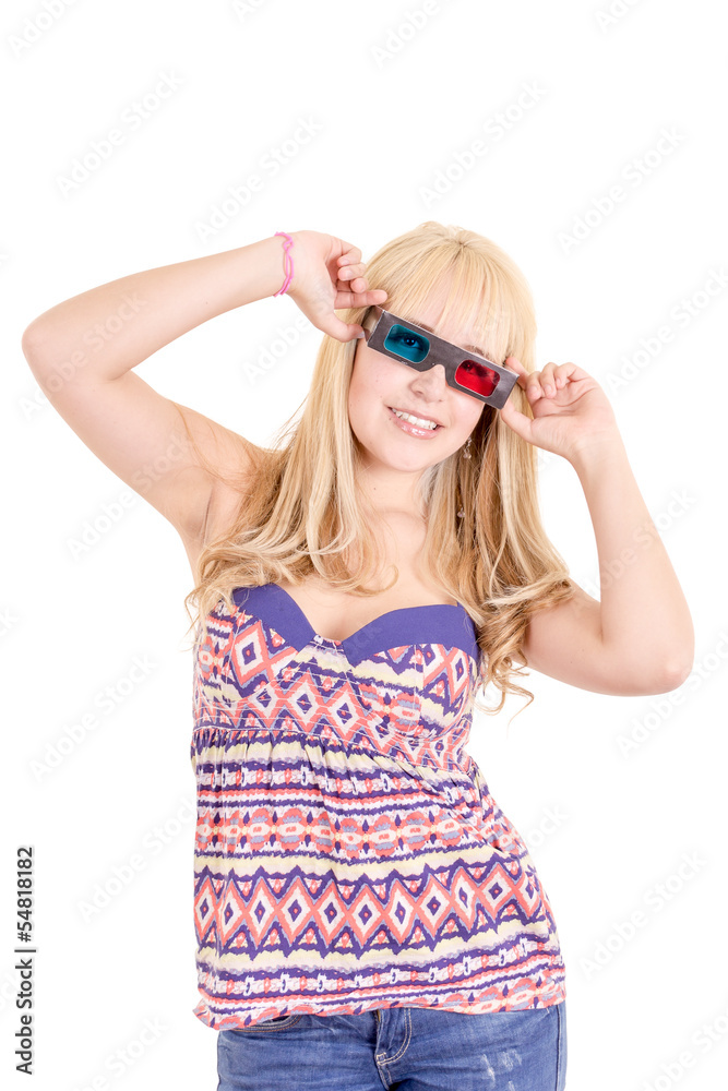 Young beautiful woman with 3d glasses, isolated on white Young beautiful woman with 3d glasses, isolated on white