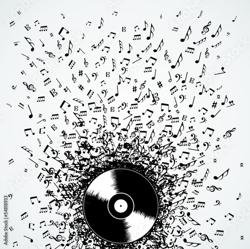 Dj music notes splash record vinyl