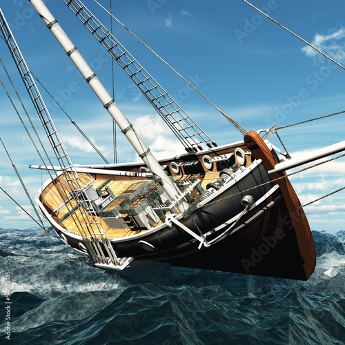 Pirate brigantine out on sea