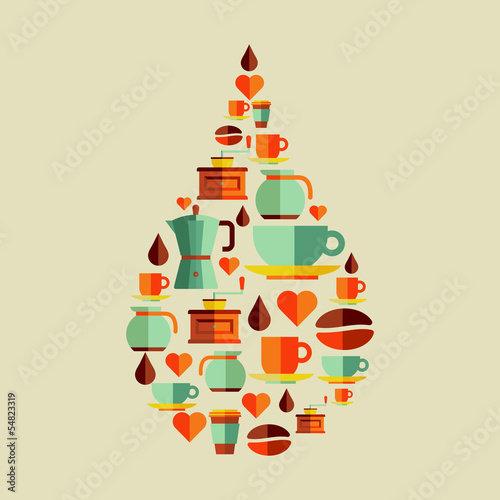 Coffee flat icons drop illustration