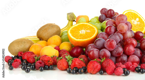 Fresh fruits and berries isolated on white