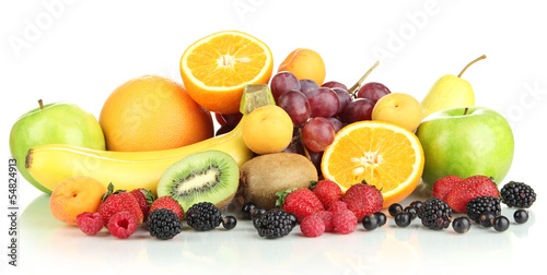 Fresh fruits and berries isolated on white