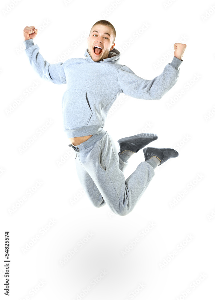 Beautiful jumping man isolated on white background