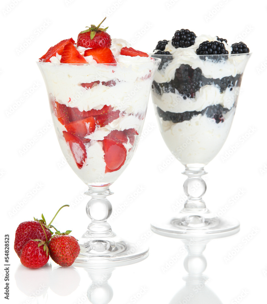 Natural yogurt with fresh berries isolated on white Natural yogurt with fresh berries isolated on white