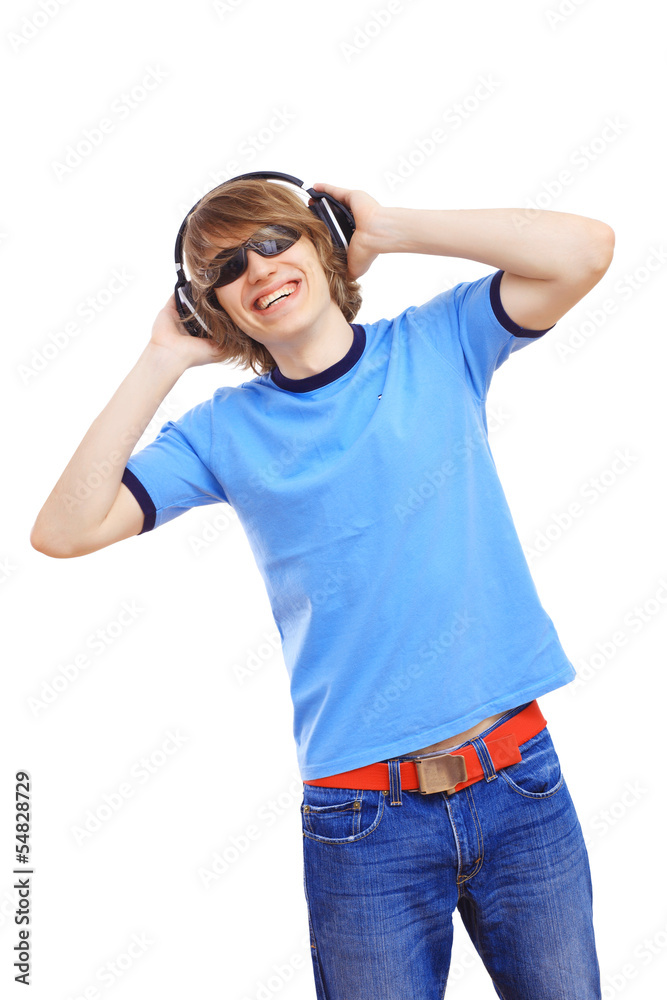 Happy smiling young man dancing Happy smiling young man dancing