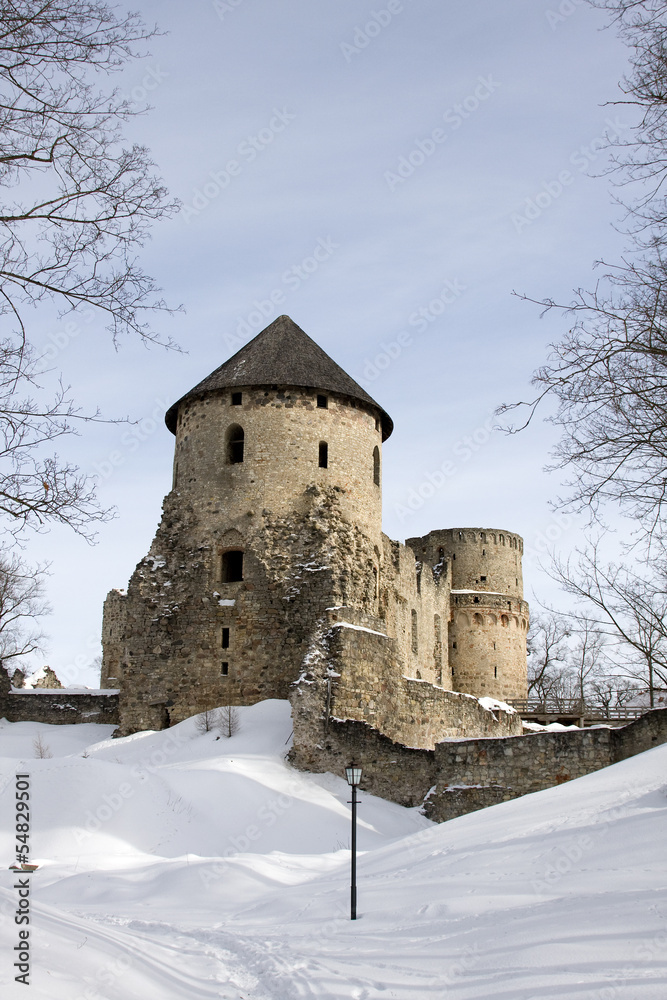 Cesis castle in winter, Latvia.