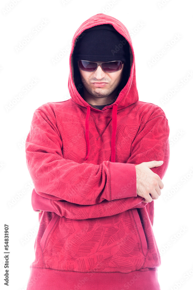 Self-confident man in hoodie and sunglasses Self-confident man in hoodie and sunglasses