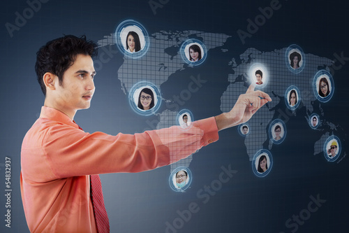 Businessman connect on digital social network photo