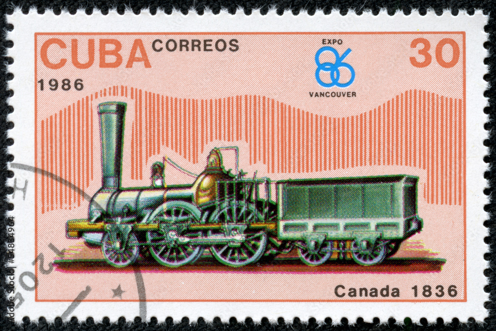 stamp printed CUBA, shows Canada Locomotive 1836