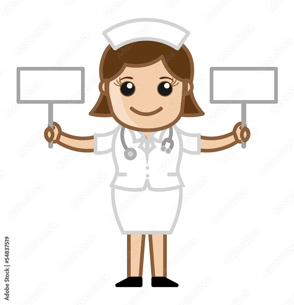 Nurse with Two Blank Banners - Doctor & Medical Nurse with Two Blank Banners - Doctor & Medical