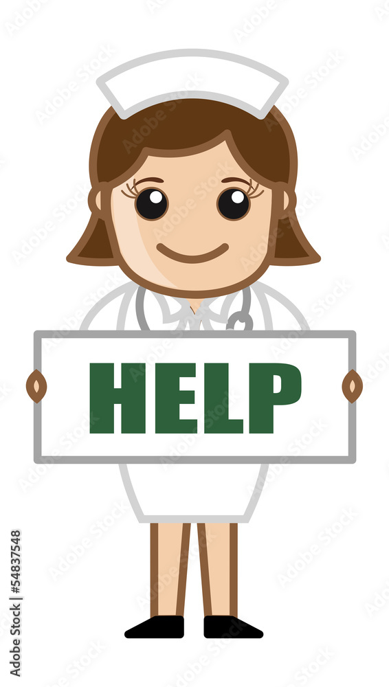 Nurse with Help Banner - Doctor & Medical Character Concept Nurse with Help Banner - Doctor & Medical Character Concept