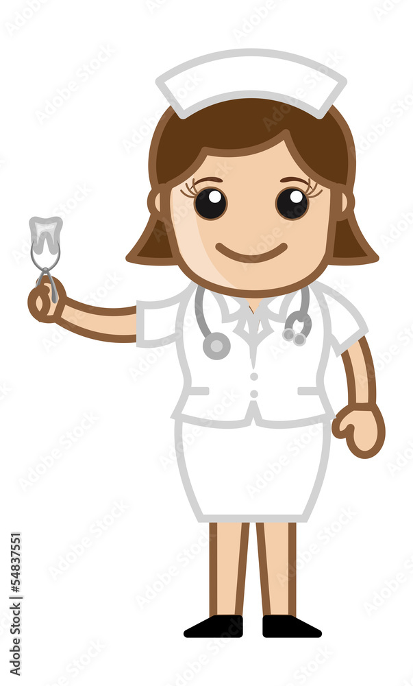 Nurse Showing Extracted Tooth - Doctor & Medical Character Nurse Showing Extracted Tooth - Doctor & Medical Character
