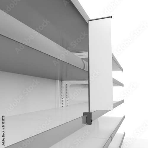 Market shelves with shelfstopper. 3d image