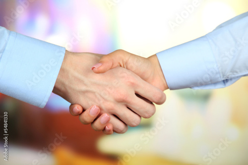 Business handshake on bright background