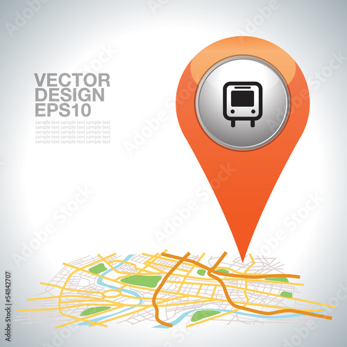 orange pointer, transport on city map. 