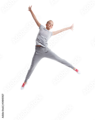 Image of joyful slim girl posing in jump