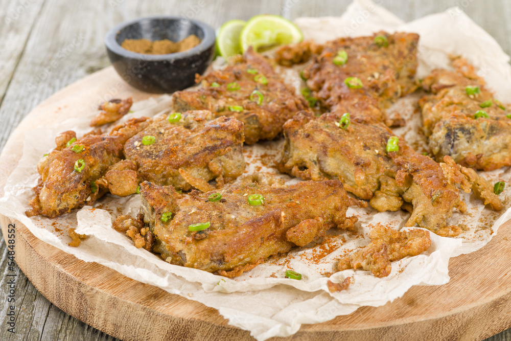 Mutton Chaap - Fried battered lamb cutlets and chaat masala Mutton Chaap - Fried battered lamb cutlets and chaat masala