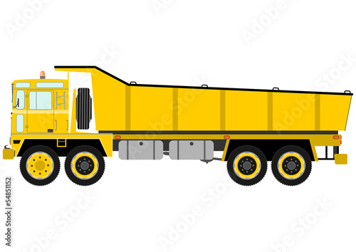 Heavy tipper truck. Yellow four axes dump truck in simple retro cartoon style.