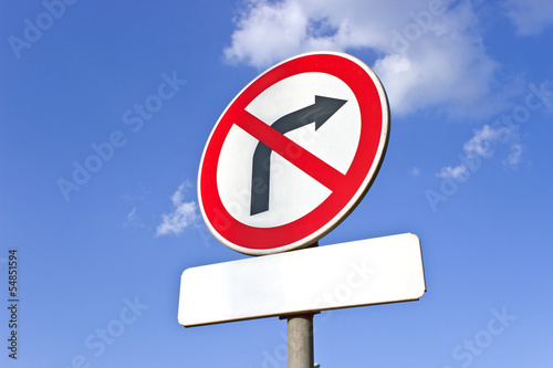 No right turn traffic sign over blue sky