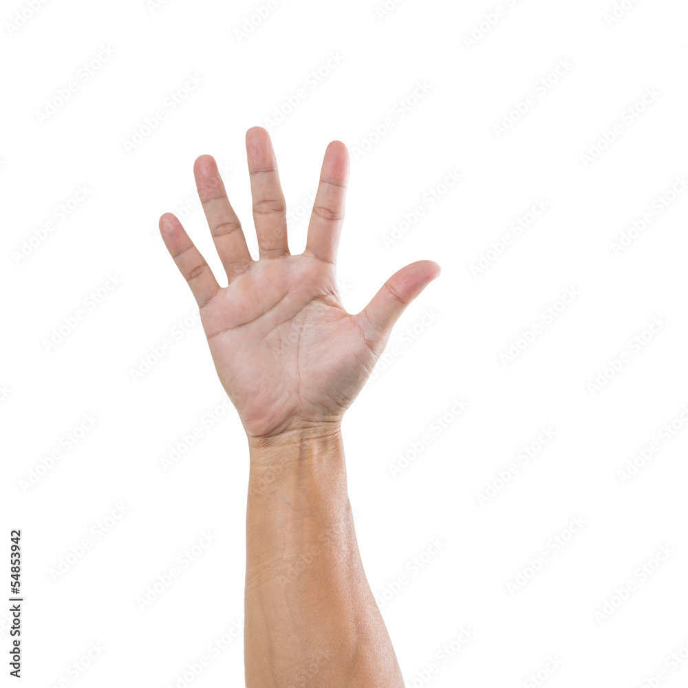 Man hand with five figure isolated on white background Man hand with five figure isolated on white background