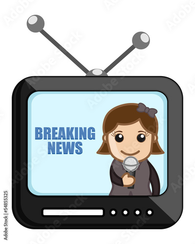 News Reporter Over TV - Business Cartoons Vectors
