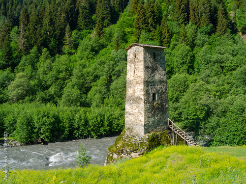 Tower near the river in Svaneti photo