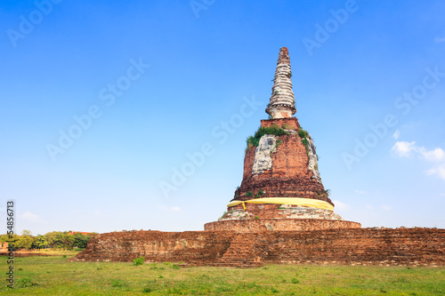 An ancient pagoda in  meadow  Ayutthaya  Thailand