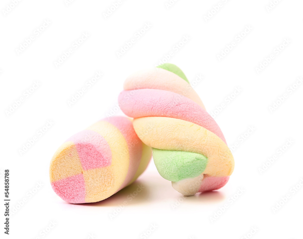 Two different colorful marshmallow. Close up. Two different colorful marshmallow. Close up.