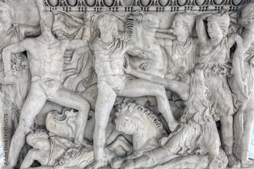 Ancient representations of war carved in Greek marble