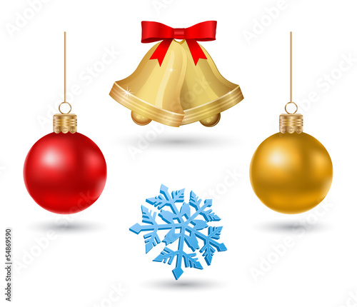 christmas bell, ball and snowflake -  icon set