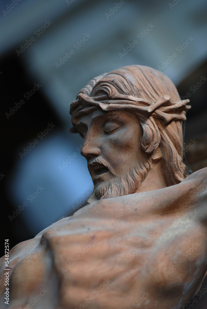 Close up of of Jesus-Christ .Antique Wooden  statue