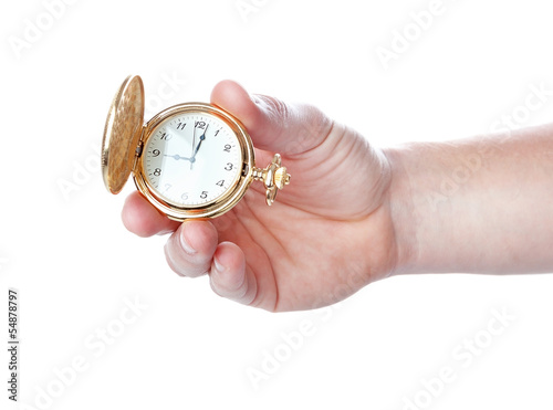 Antique pocket watch in his hand man. Close-up.