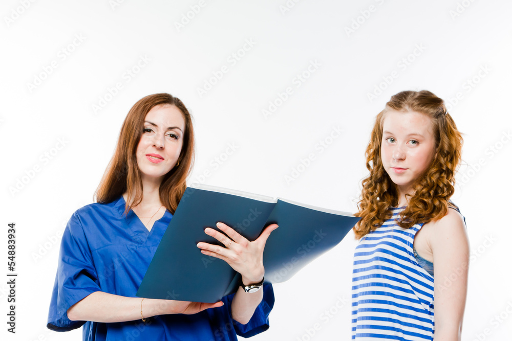child to the doctor in blue robe child to the doctor in blue robe