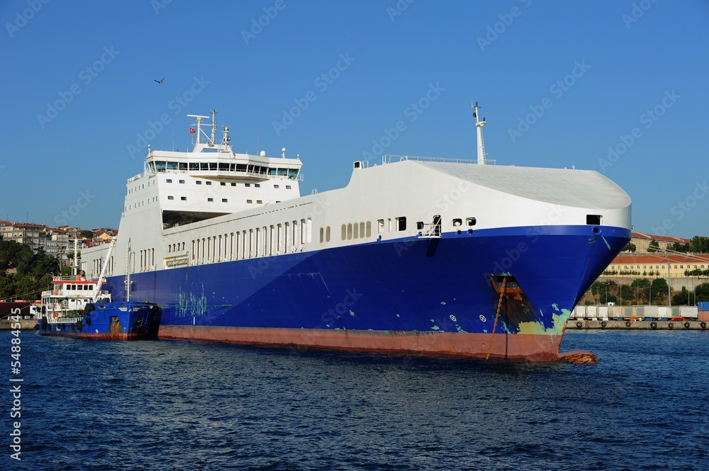 Cargo container ship on seaport