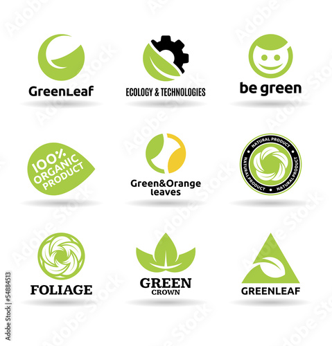 Set of leaves. Set of organic food badges (10).
