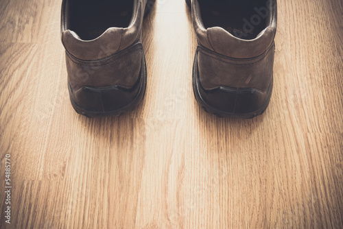 brown shoes on wood background