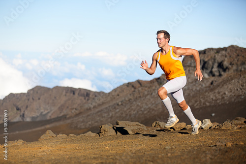 Running sport runner man sprinting in trail run