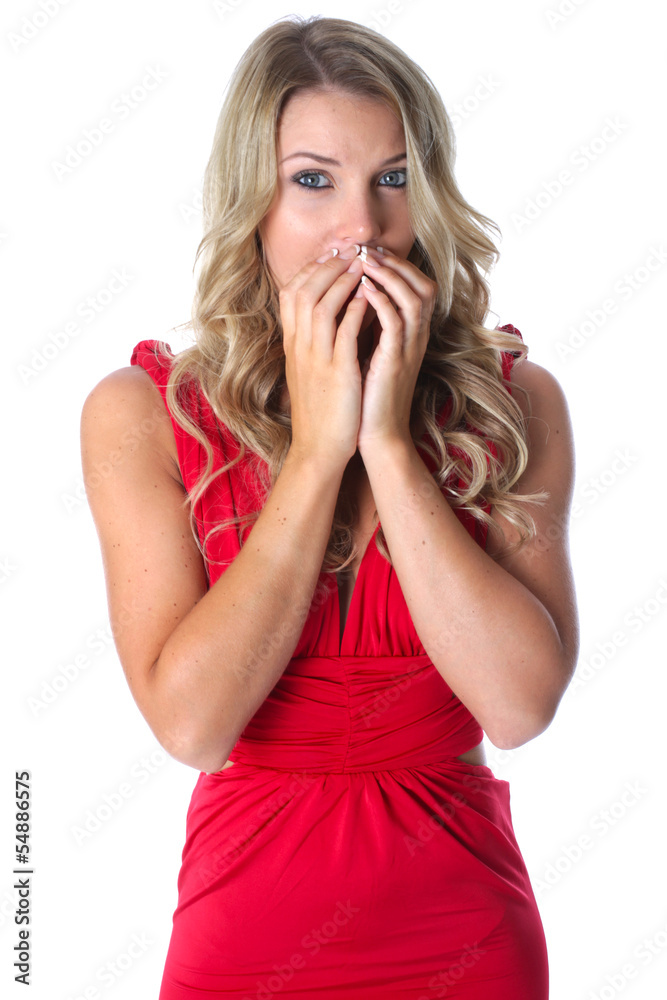 Model Released. Sexy Shocked Young Woman Wearing a Red Dress Model Released. Sexy Shocked Young Woman Wearing a Red Dress