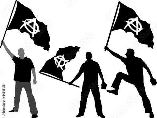 man with waving flag of anarchy