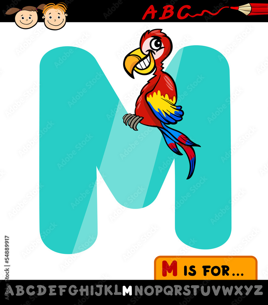 letter m with macaw cartoon illustration Stock Vector | Adobe Stock