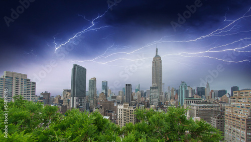 Canvas Print New York City. Thunderstom above city skyline