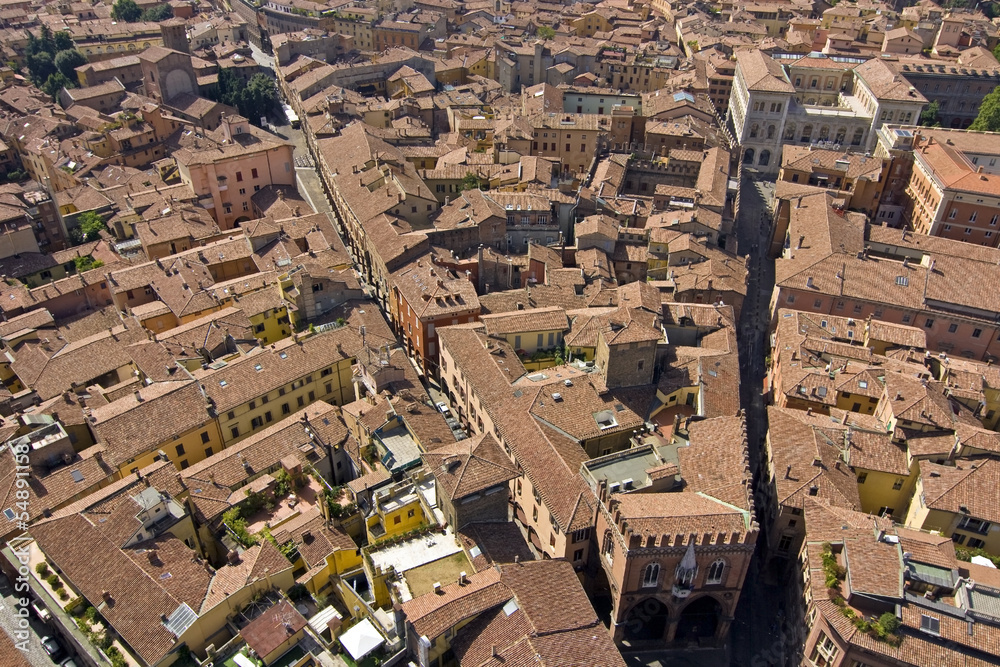 Main square aerial view for asinelli tower - bologna