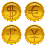 Buttons with currency signs, set