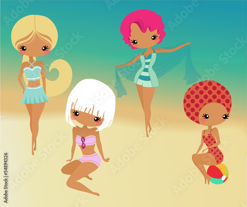 Cute Baby Girls in Retro Swim Suits