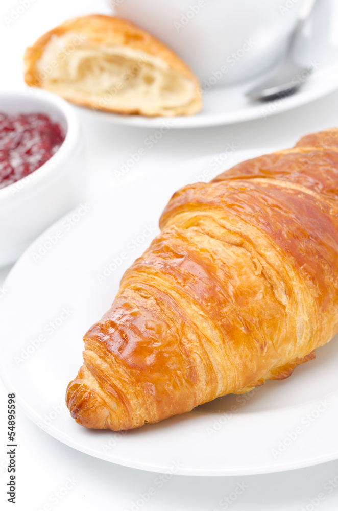 Fresh croissant close-up on breakfast